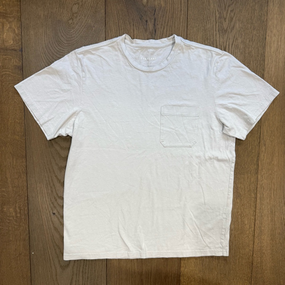 Everlane Men's Crewneck Short Sleeve Pocket Tee - Off-White / Light Gray
